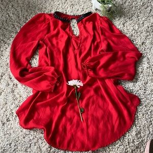 Unique Mauve classy vintage puffy sleeve faux leather collared slot flow…